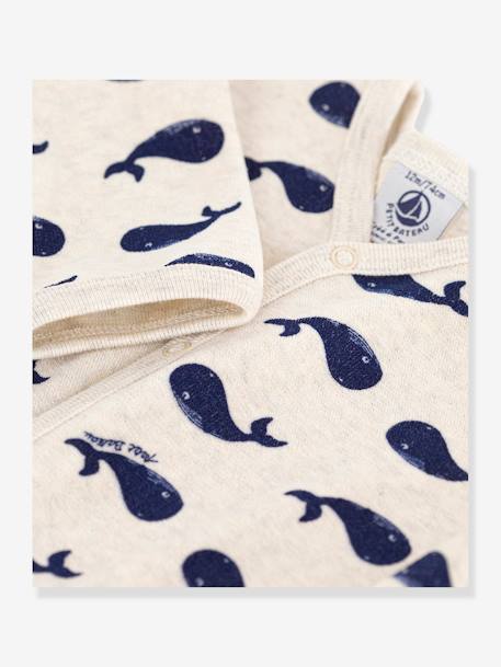 Pijama bebé ballenas marinas de terciopelo PETIT BATEAU beige jaspeado 