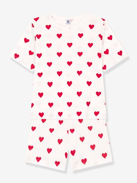 Pijama con short corazón de algodón para mujer PETIT BATEAU blanco 