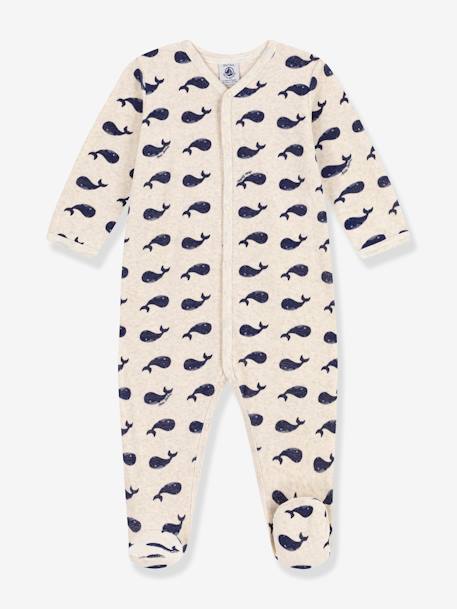 Pijamas y bodies bebé-Bebé-Pijamas-Pijama bebé ballenas marinas de terciopelo PETIT BATEAU