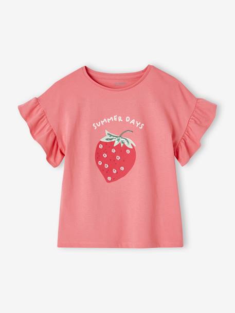 Camiseta con motivo con lentejuelas para niña crudo+fresa+mandarina 