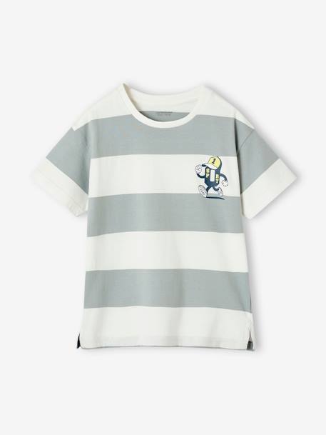 Camiseta deportiva mascota y rayas anchas para niño verde agua 