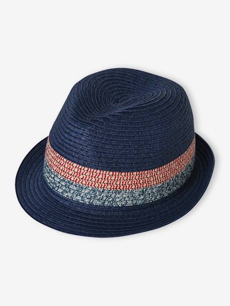 Sombrero panamá aspecto paja, para niño azul+azul marino 