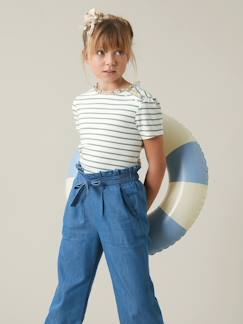 Niña-Pantalones-Pantalón ancho de denim claro para niña CYRILLUS