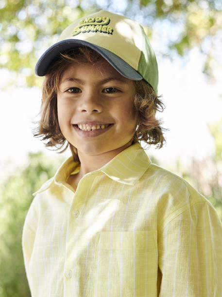Camisa a rayas efecto lino para niño amarillo pastel 
