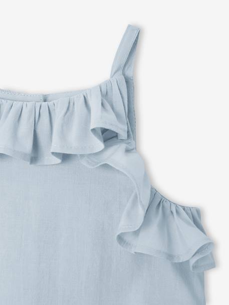 Conjunto bebé: blusa con tirantes + short bordado azul hielo 