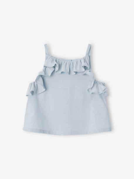 Conjunto bebé: blusa con tirantes + short bordado azul hielo 
