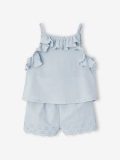 Conjunto bebé: blusa con tirantes + short bordado