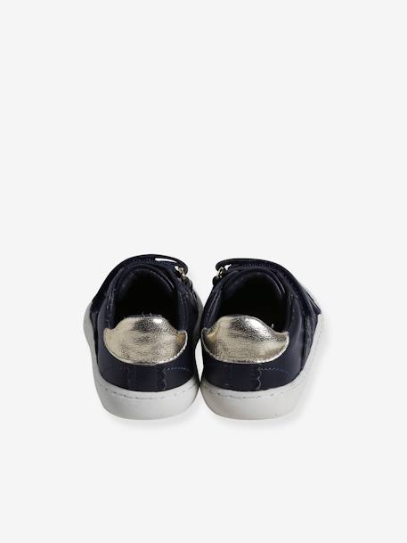 Zapatillas de piel con cierre autoadherente para bebé azul marino+blanco 
