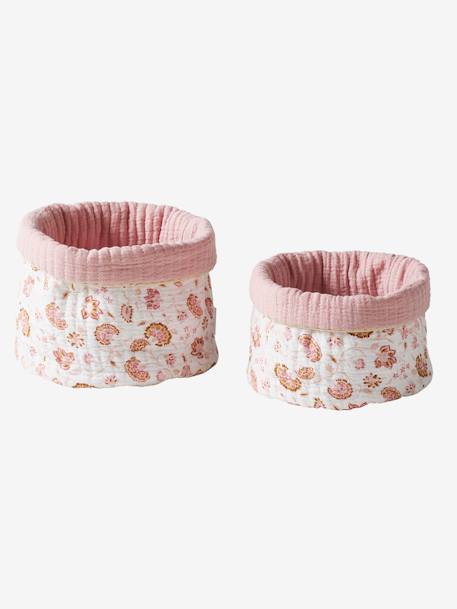 Pack de 2 cestas reversibles Folk rosa estampado 