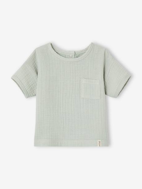 Camiseta de manga corta dos tejidos para bebé verde agua 