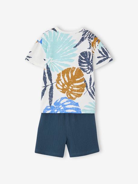 Conjunto camiseta + short de gasa de algodón para niño azul oscuro 