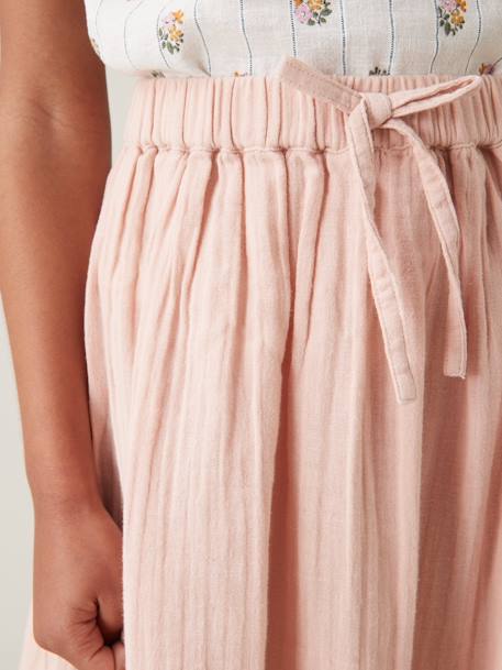 Falda larga de gasa doble de algodón CYRILLUS rosa 