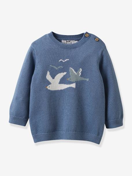 Jersey para bebé de algodón orgánico y lana CYRILLUS azul grisáceo 