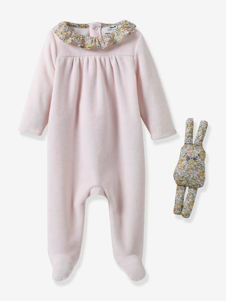 Pijamas y bodies bebé-Bebé-Pelele de terciopelo + doudou de tejido Liberty para bebé CYRILLUS