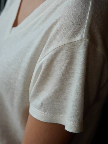 Camiseta para embarazo con cuello de pico de lino irisado ENVIE DE FRAISE caramelo+crudo 