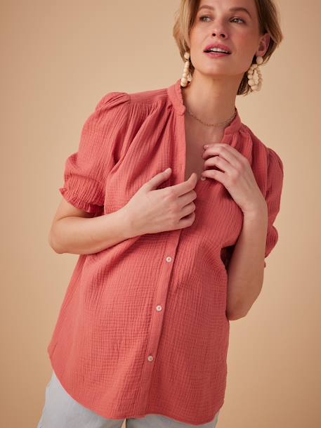Blusa para embarazo de gasa de algodón ENVIE DE FRAISE crudo+rosa viejo 