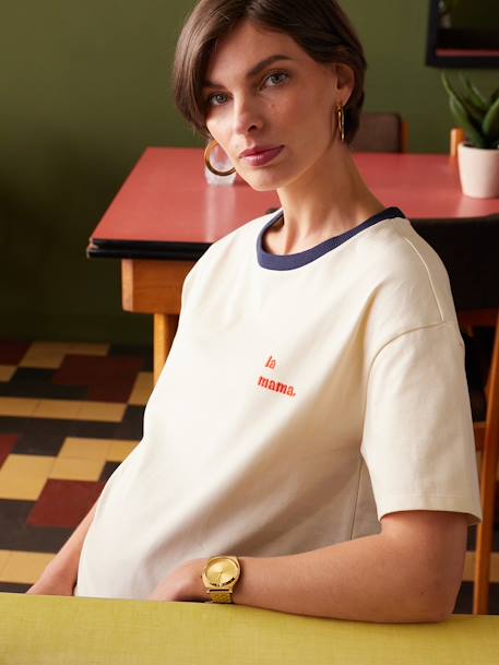 Camiseta para embarazo bordado 'la Mama' de algodón orgánico ENVIE DE FRAISE crudo 
