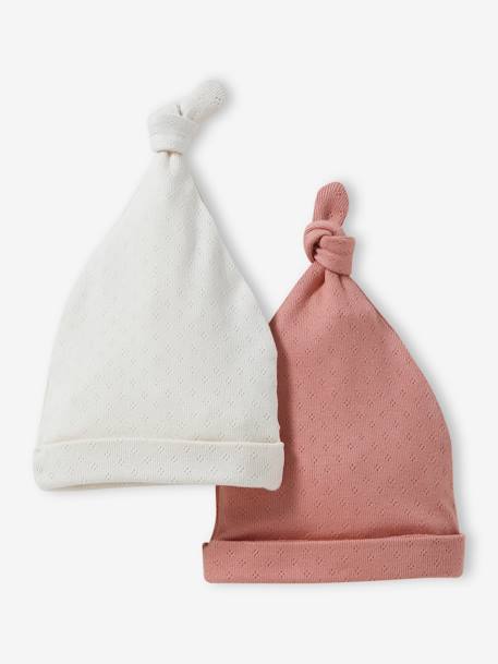 Pack de 2 gorros para bebé crudo+rosa rosa pálido 