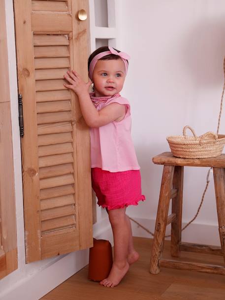 Conjunto para bebé de blusa, short y cinta del pelo rosa 