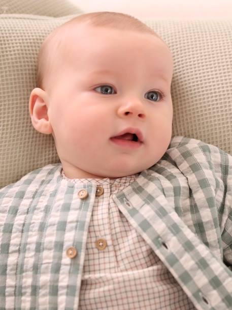 Bebé-Sudaderas, jerséis y chaquetas de punto-Chaquetas de punto-Casaco seersucker aos quadrados, para recém-nascido