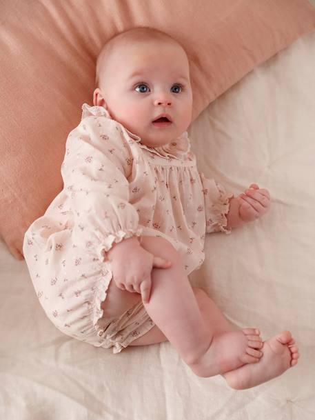 Pelele flores de manga larga para bebé recién nacido rosa rosa pálido 