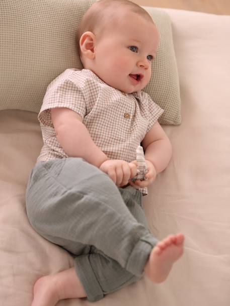 Bebé-Conjunto de camiseta y pantalón de gasa de algodón para recién nacido