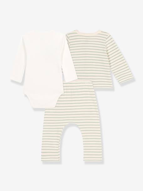 Conjunto de 3 prendas para bebé PETIT BATEAU rayas verde 