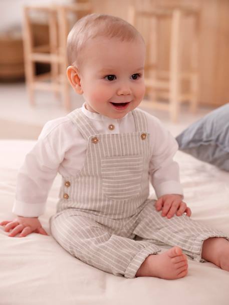 Conjunto camisa y peto de lino de algodón bebé recién nacido beige arcilla 
