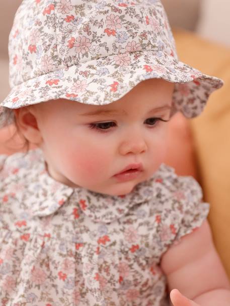 Conjunto de vestido y sombrero para bebé recién nacida crudo 