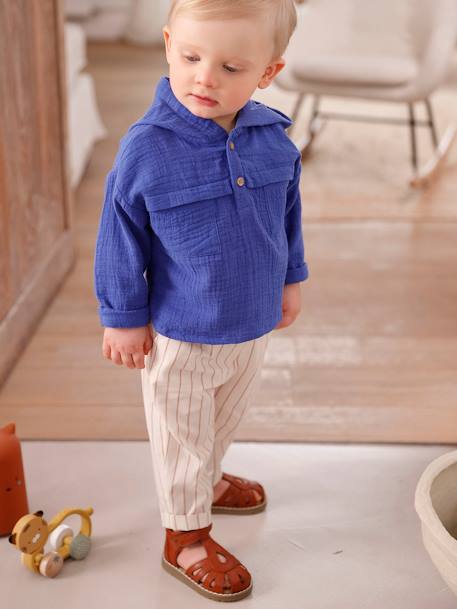 Conjunto para bebé con camisa de gasa de algodón y pantalón azul eléctrico 