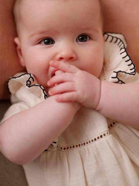 Bebé-Vestidos, faldas-Conjunto de vestido y sombrero bob de gasa de algodón para bebé recién nacida
