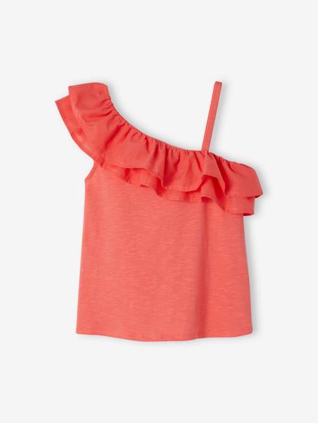 Camiseta sin mangas asimétrica con volantes para niña coral 