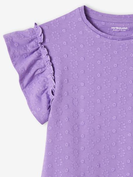 Camiseta bordada con flores y mangas con volante para niña violeta 