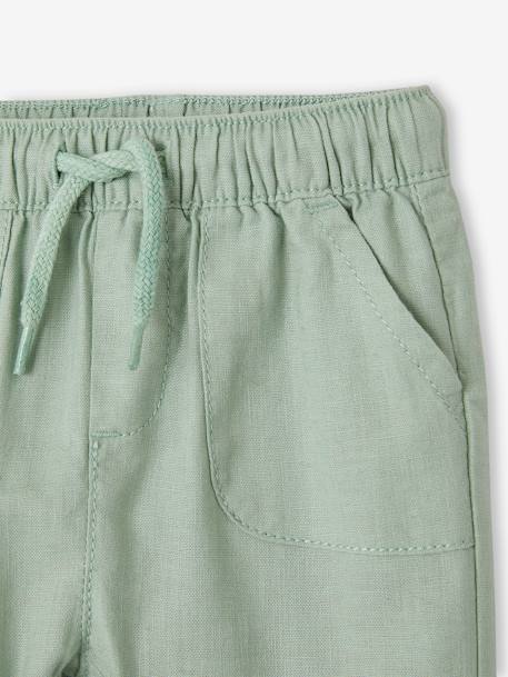 Pantalón para bebé niña de lino y algodón gris perla+verde sauce 