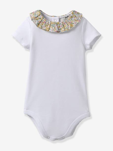 Pijamas y bodies bebé-Bebé-Bodies-Body con cuello de tejido Liberty para bebé de algodón orgánico CYRILLUS