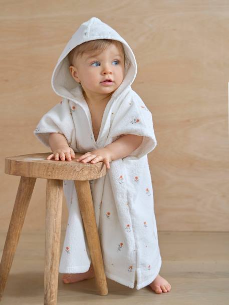 Poncho de baño bebé GIVERNY personalizable, con algodón reciclado blanco estampado 