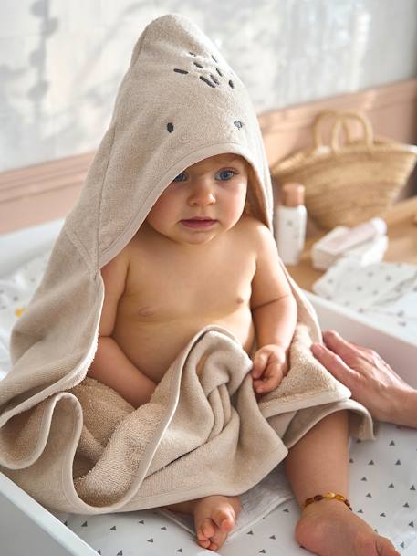 Capa de baño básica, de algodón reciclado, para bebé beige arena+melocotón+verde 