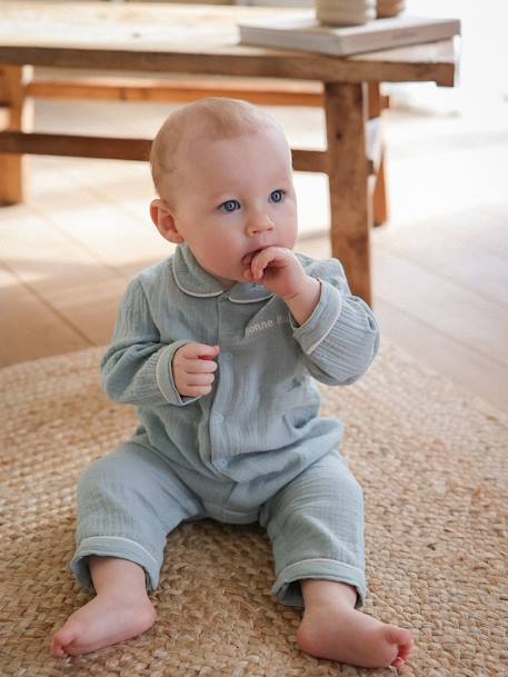 Pijama de gasa de algodón para bebé colección Team Familia personalizable verde sauce 