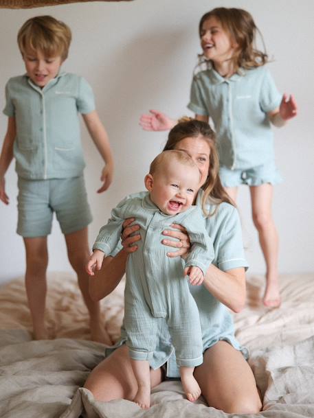 Pijama de gasa de algodón para bebé colección Team Familia personalizable verde sauce 