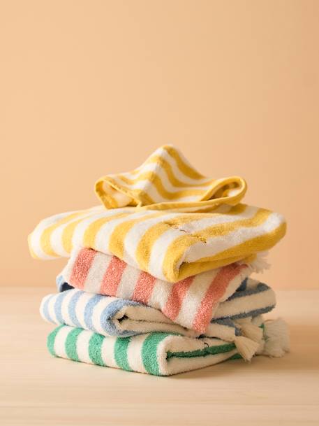 Poncho de baño a rayas, para bebé, personalizable AZUL MEDIO A RAYAS+rayas amarillas+VERDE MEDIO METALIZADO 