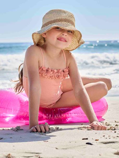 Sombrero bicolor para niña aspecto paja con efecto ganchillo madera 