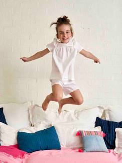 Niña-Pijamas-Pijama con short niña de gasa de algodón plumetis y bordado inglés