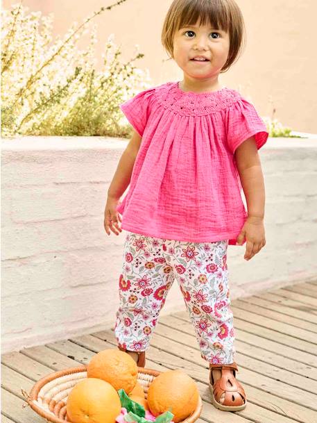Bebé-Pantalones, vaqueros -Pantalón floral con cintura elástica para bebé