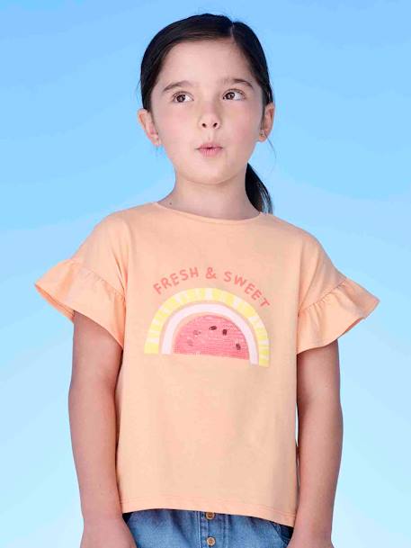 Camiseta con motivo con lentejuelas para niña crudo+fresa+mandarina 