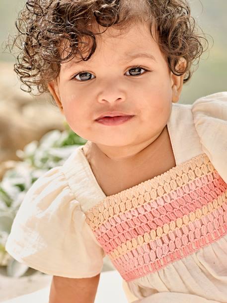 Bebé-Blusa de gasa de algodón con cuello de ganchillo para bebé