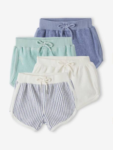 Pack de 4 shorts de felpa para bebé recién nacido azul chambray 