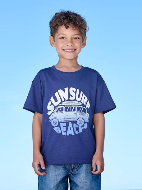 Camiseta estampado vacaciones para niño azul turquesa+mandarina+tinta 