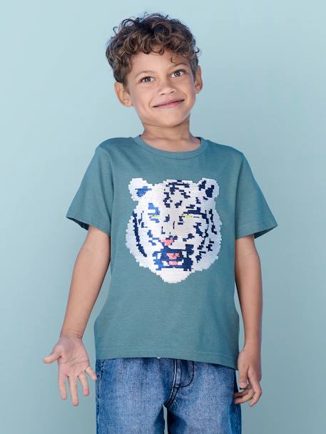 Camiseta Basics motivo lentejuelas reversibles niño blanco+verde agua 