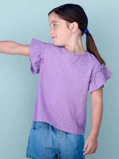 camisetas-Niña-Camiseta bordada con flores y mangas con volante para niña