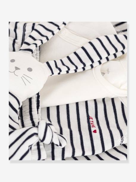 Estuche regalo para recién nacido 3 prendas marinero y doudou conejito PETIT BATEAU azul marino 